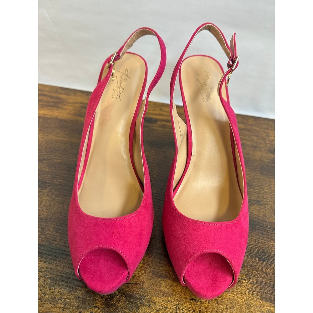 Thalia Sodi Luziaf Fuchsia Pink Faux Suede Pumps Peep Toe Slingback Heels 11 M - Picture 3 of 14